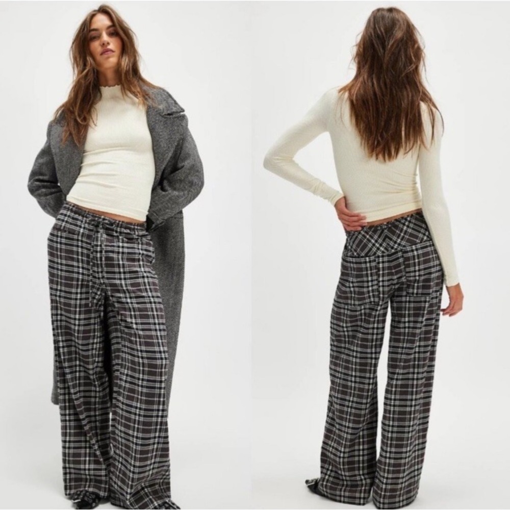 NWT - FREE PEOPLE - Hudson‎ Canyon - Plaid Wide Leg High Waisted Pants